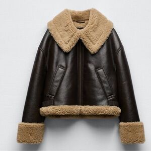 Zara Dark Brown Teddy Jacket with Tan Accents